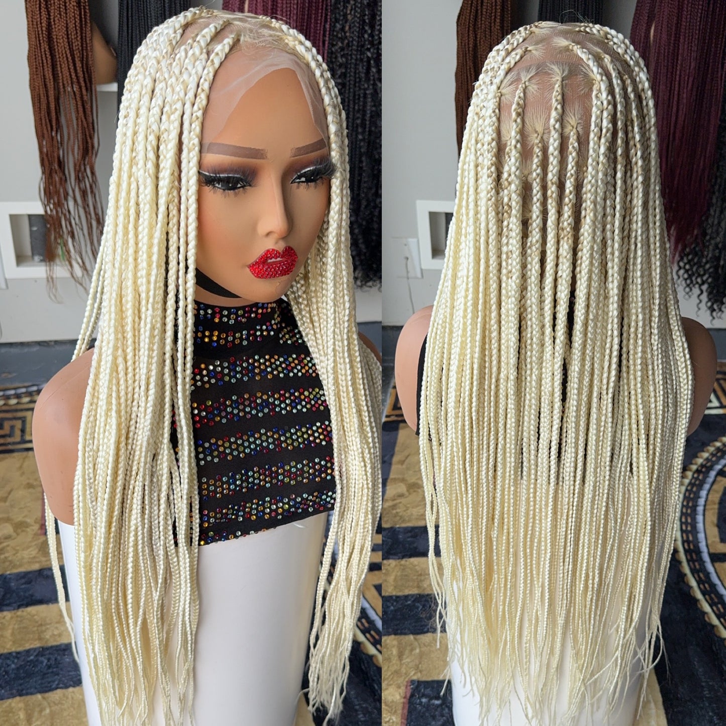 Platinum blonde braided wig