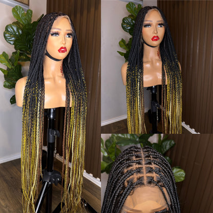 Omber mix court tips knotless braided wig