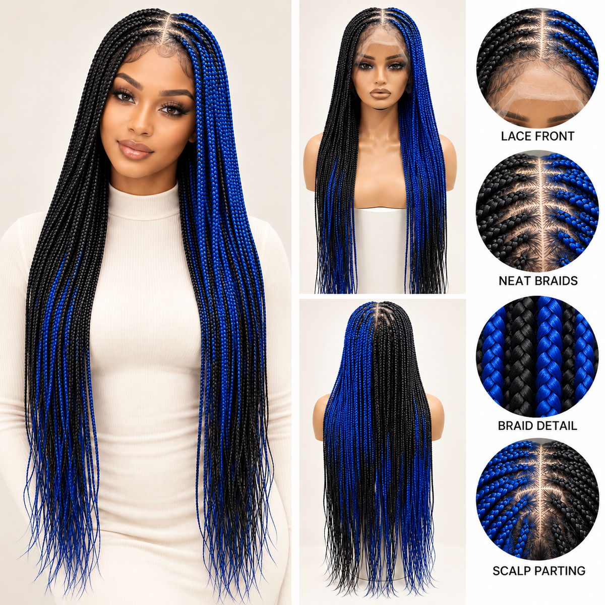 Blue and black cross braids