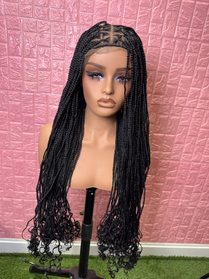 Black curl pics knotless braided wig clearnace sales