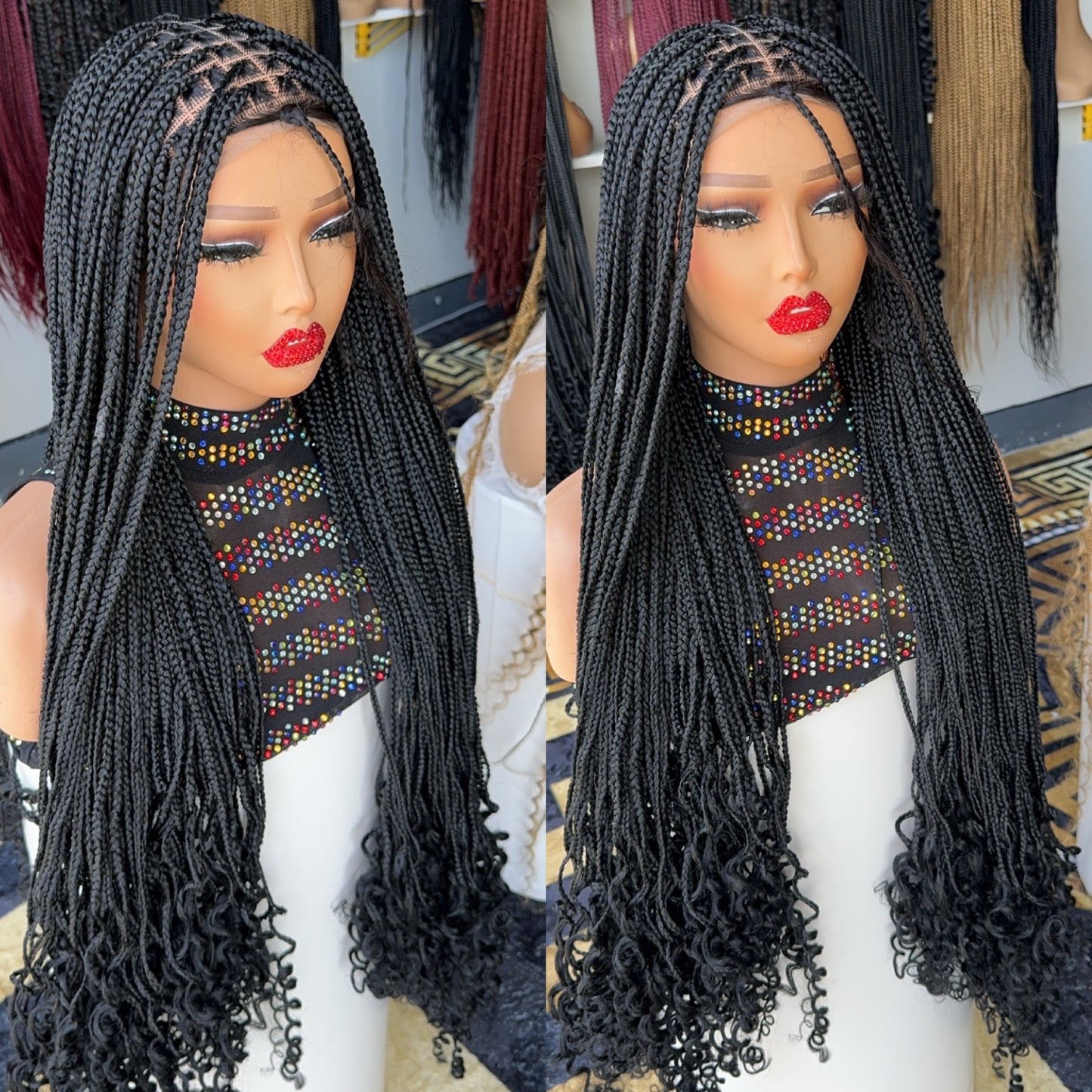 30 inches curly tips knotless braided wig