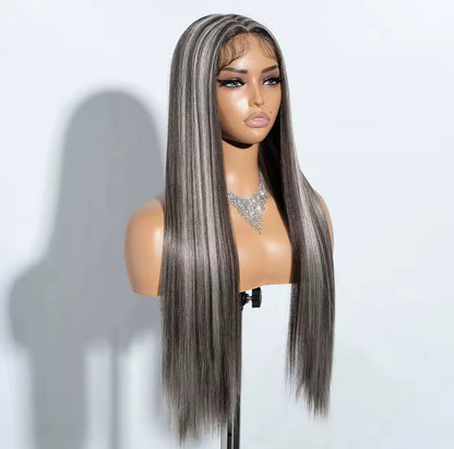 Gray highlights synthetic wig