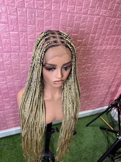 613 blonde dark root knotless braided wig fullace