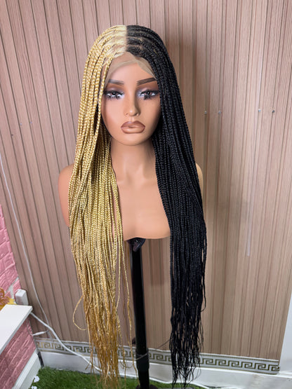 Black and blonde sided knotless braided wig fullace