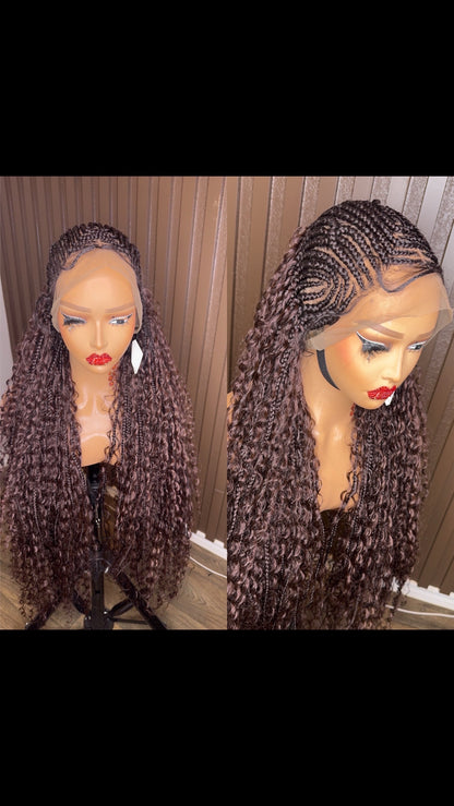 Cornrows braided wig in burgundy, brown and color 27