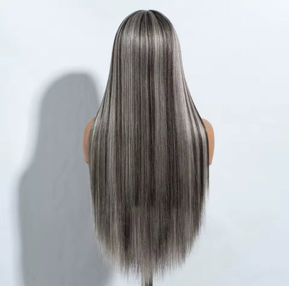Gray highlights synthetic wig