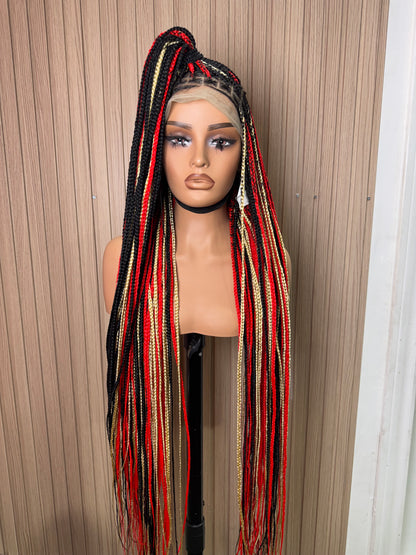 Red highlights knotless braided wig