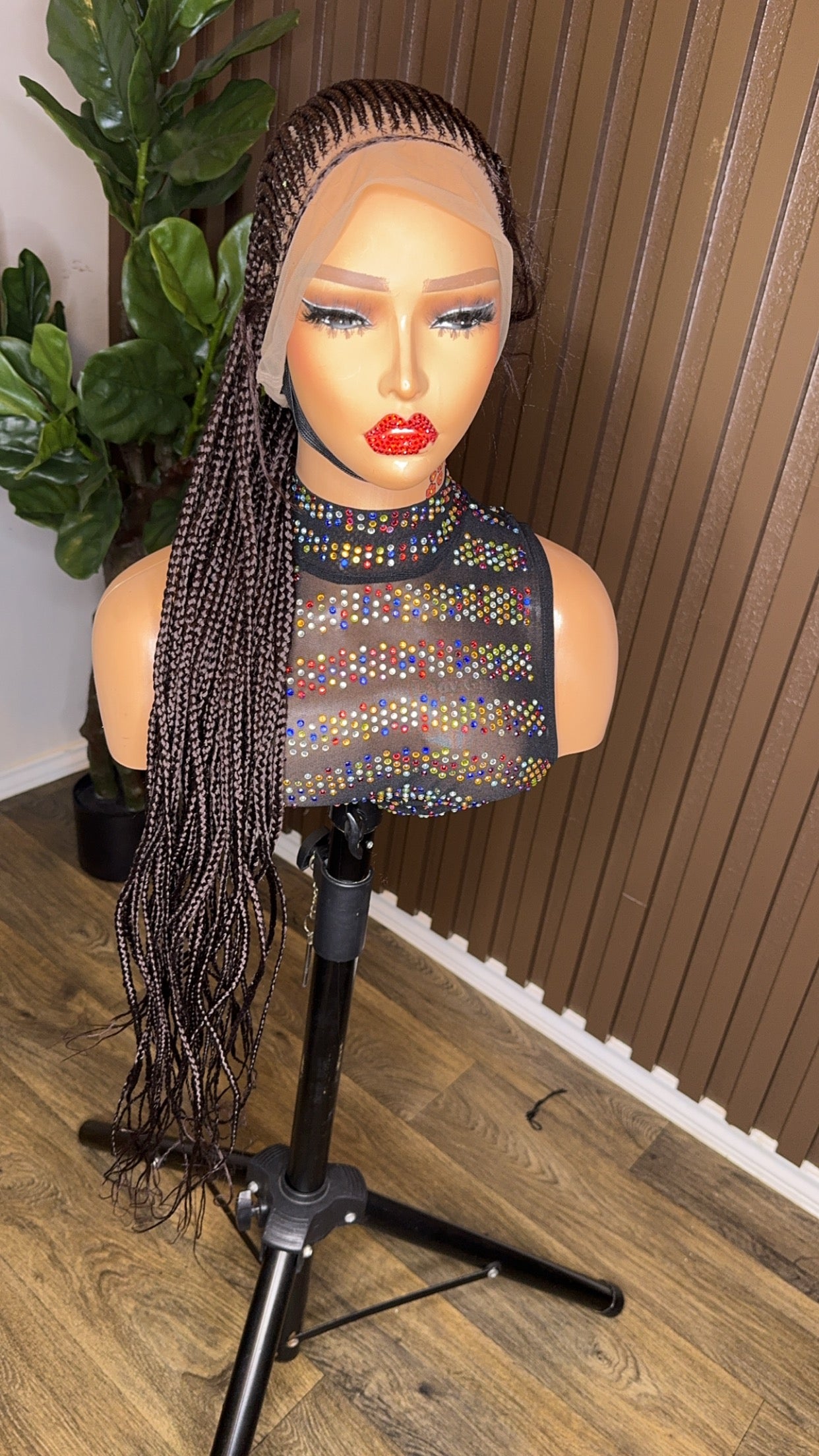 Brown cornrow braided wig