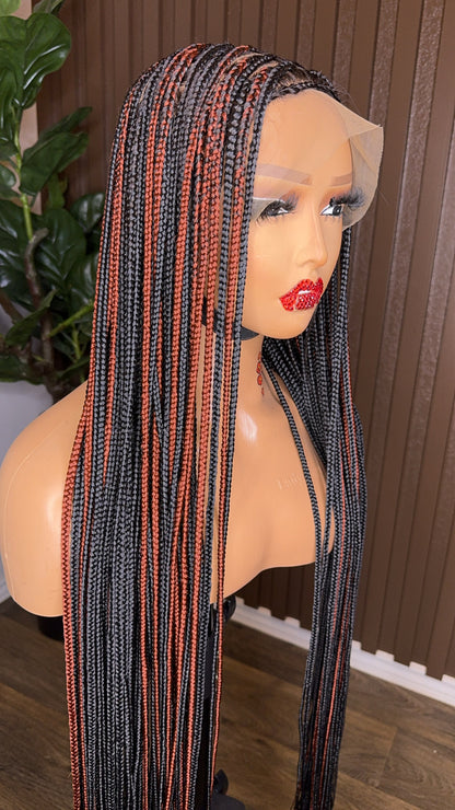 Black and brown knotless full lace 40 inches braided wig