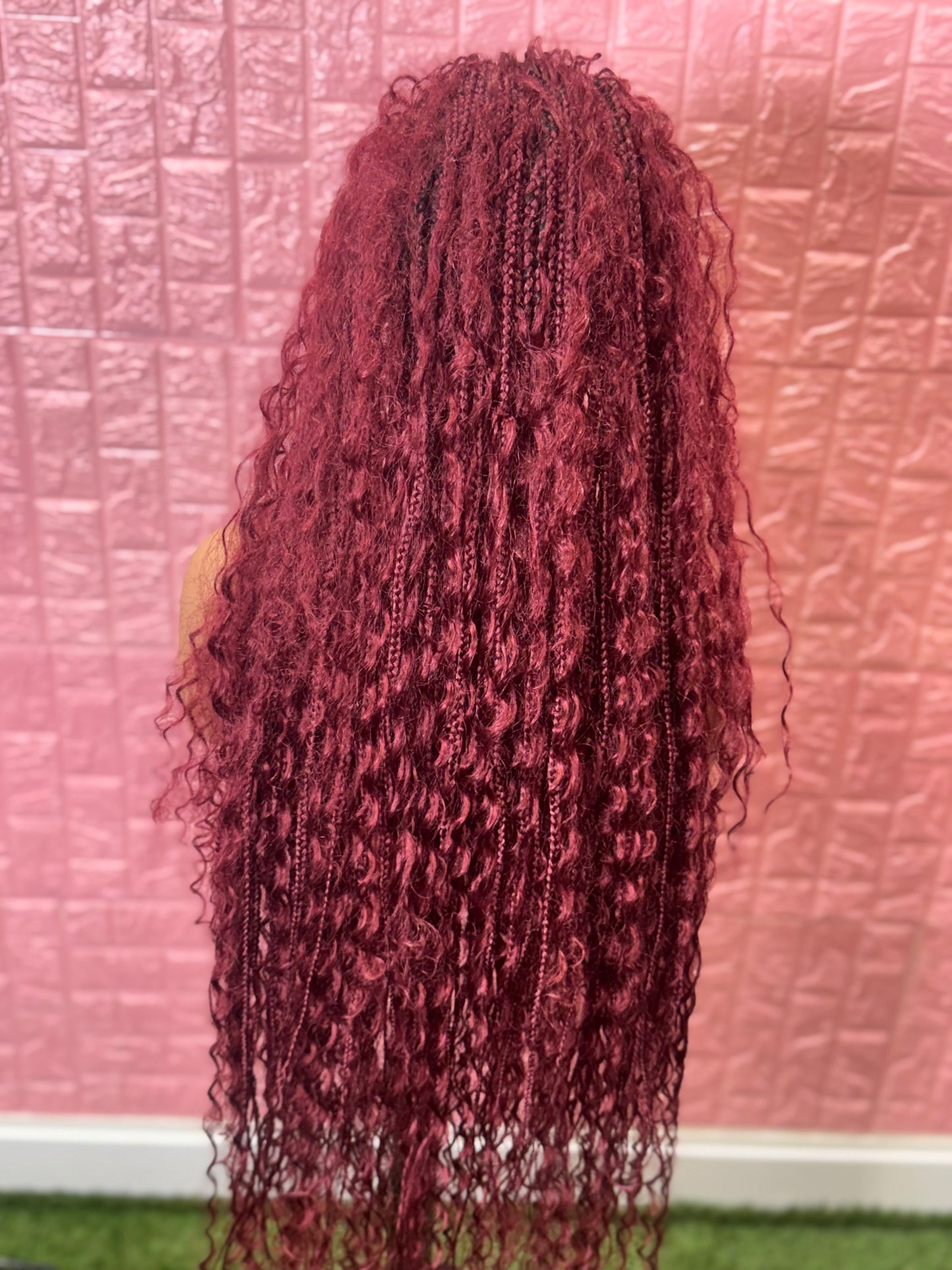 Burgundy braids front knotless braided wig fullace  clearance sales