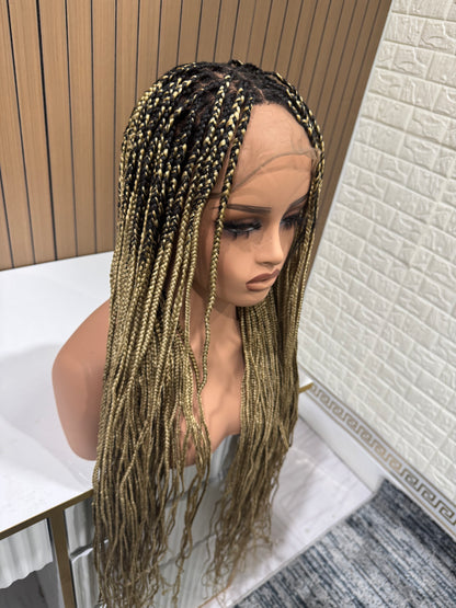 Honeymix blonde dark root fullace knotless braided wig