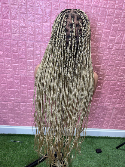 613 blonde dark root knotless braided wig fullace