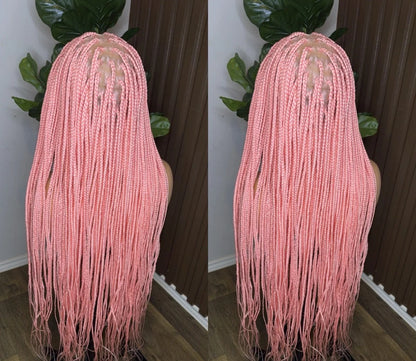 Light pink fullace knotless braided wig
