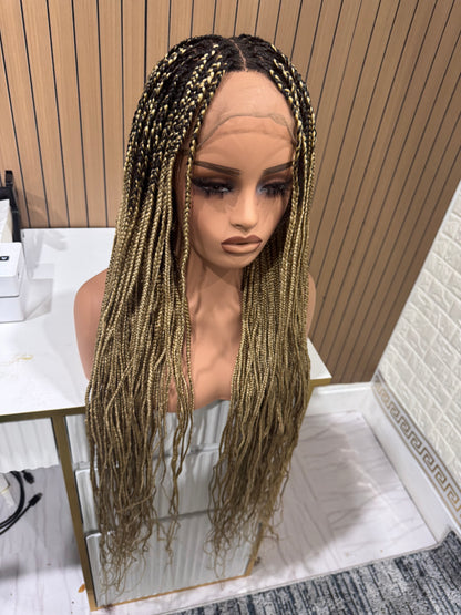 Honeymix blonde dark root fullace knotless braided wig
