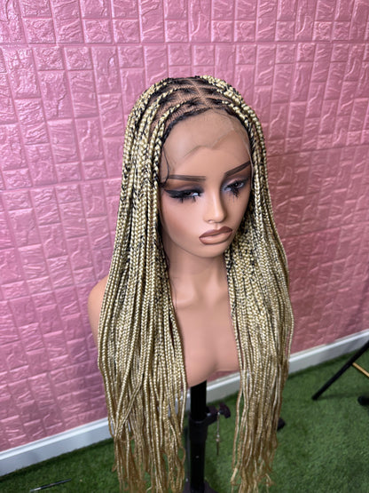613 blonde dark root knotless braided wig fullace