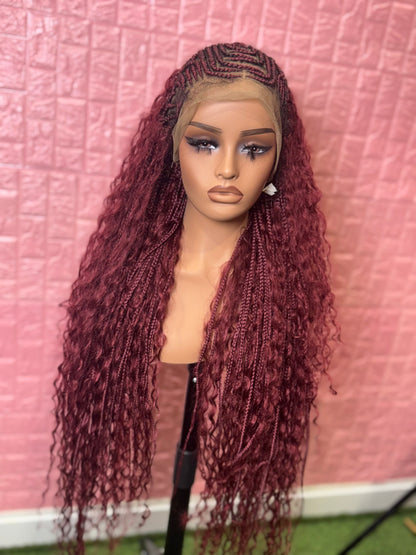 Burgundy braids front knotless braided wig fullace  clearance sales