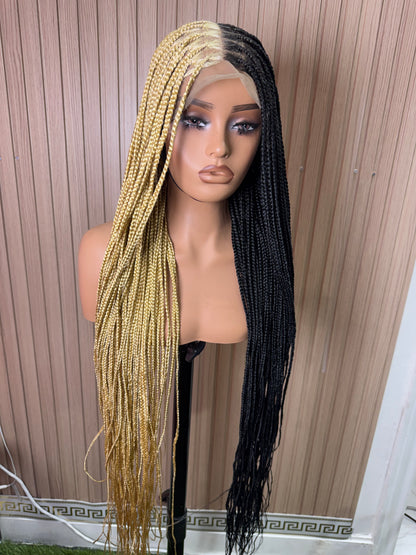 Black and blonde sided knotless braided wig fullace