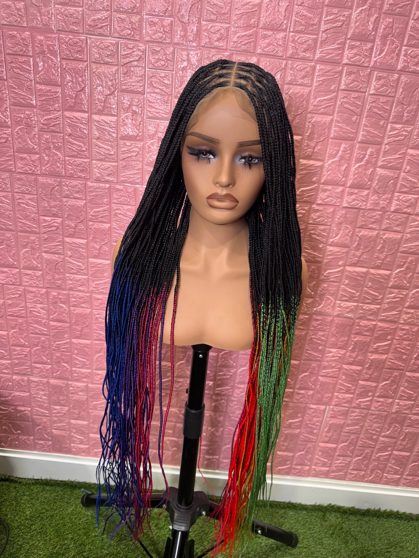 Rainbow Ombre knotless braided wig