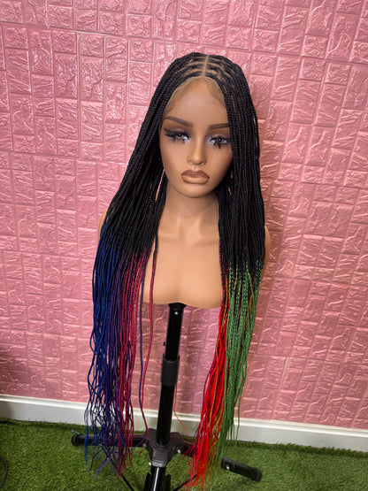 Rainbow Ombre knotless braided wig
