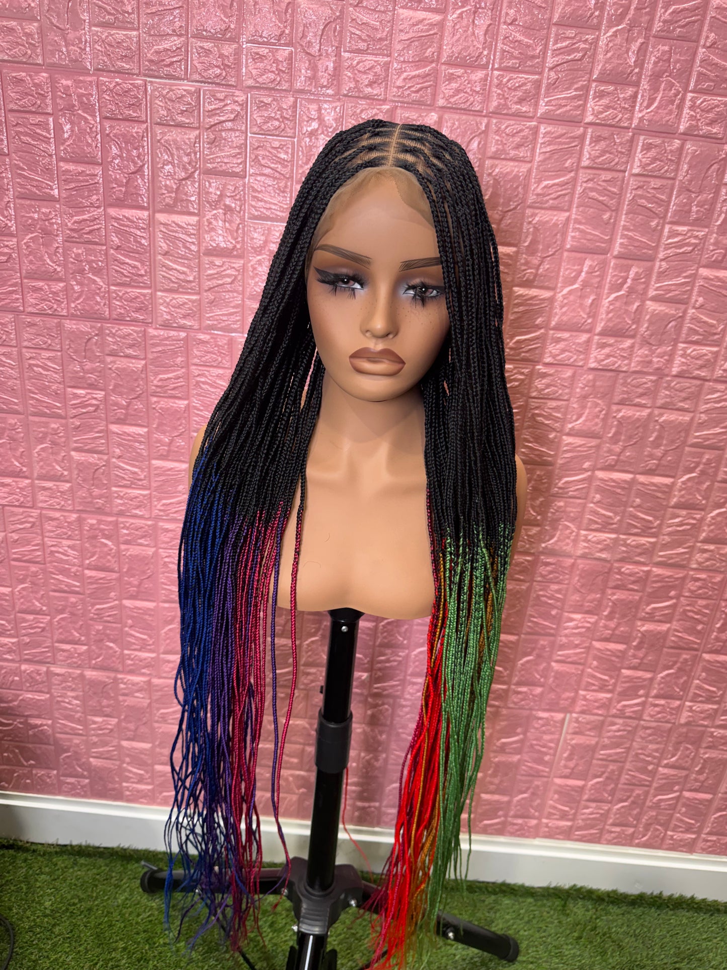 Rainbow Ombre knotless braided wig