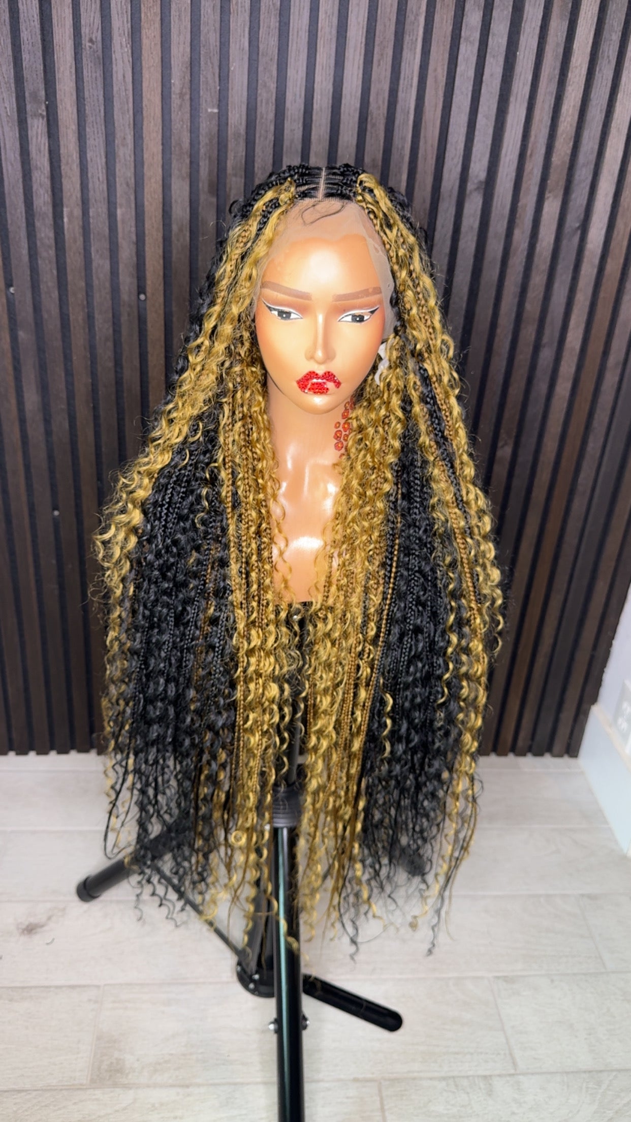 Black and honey blonde two colors mix boho knotless braided wig 40 inches full lace