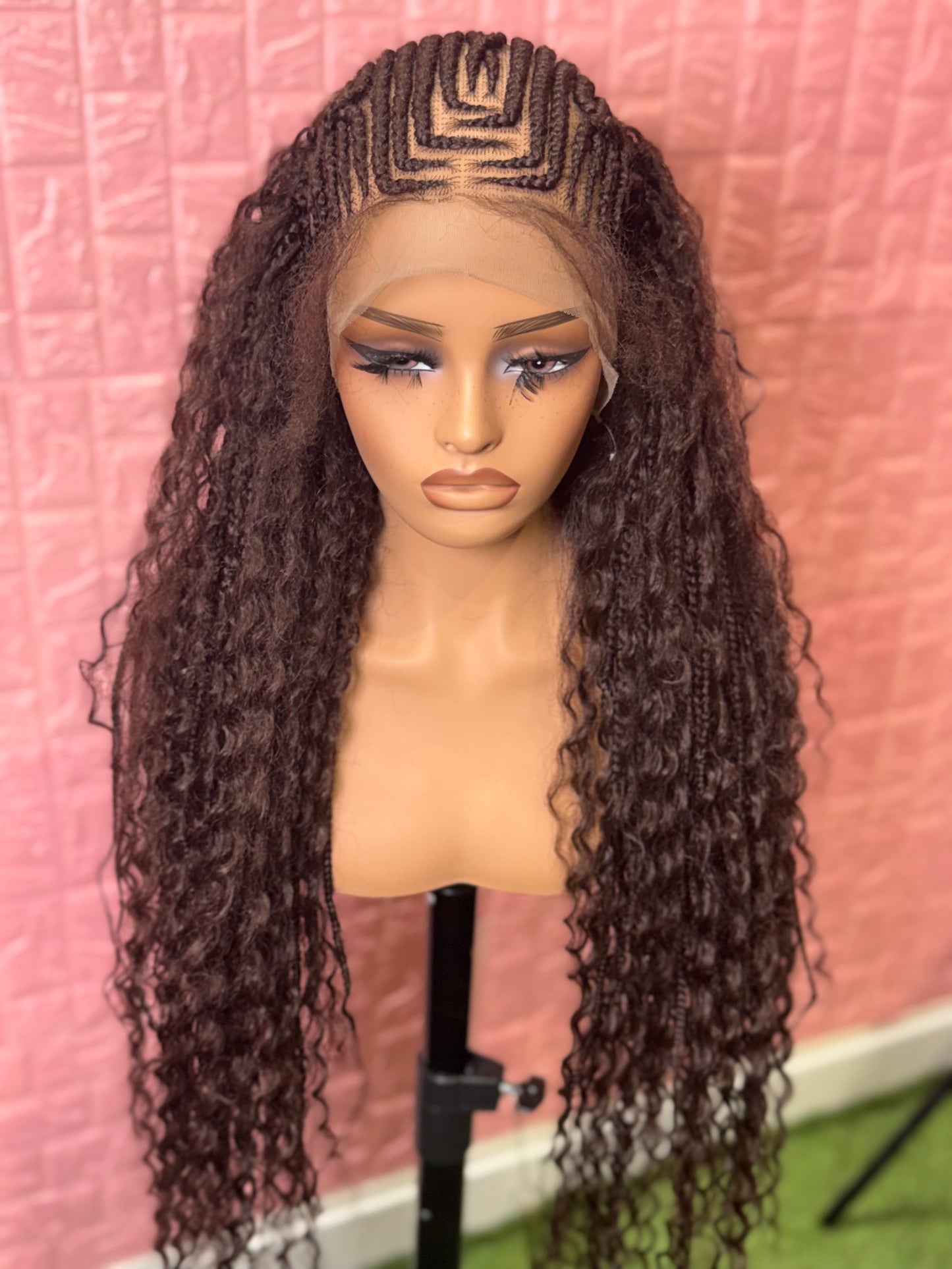 Brown braids front boho knotless braided wig full lace