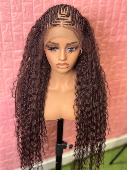 Brown braids front boho knotless braided wig full lace