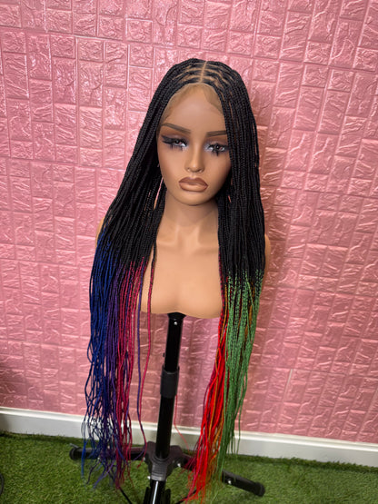 Rainbow Ombre knotless braided wig