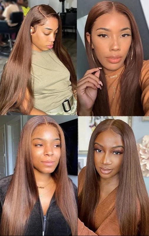 13x4 Lace Front Human Hair Wigs Brazilian 180% Straight Brown Colored Lace Frontal Wigs Remy Wigs For Black Women PrePlucked