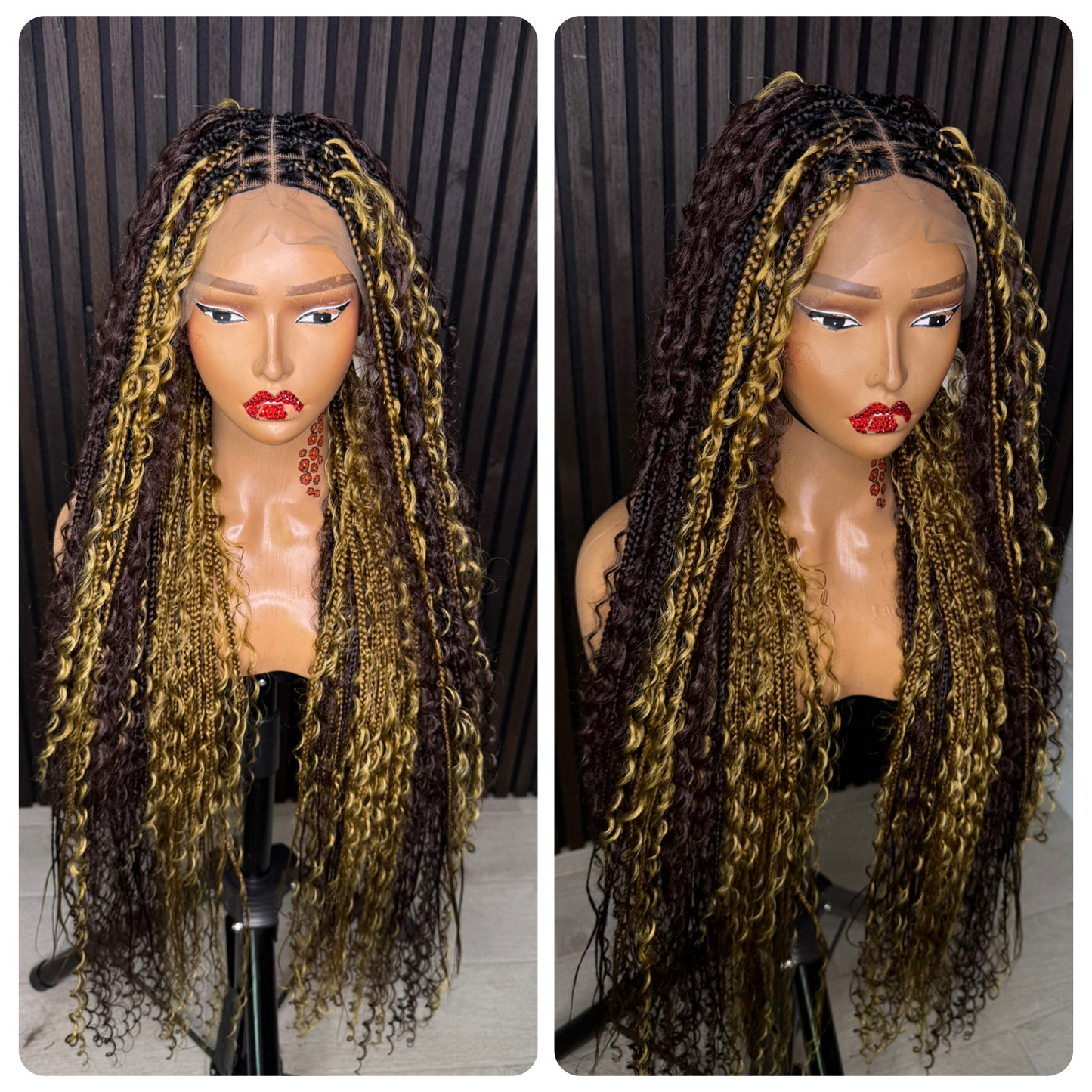 Brown and honey blonde two tone bobo knotless braided wig