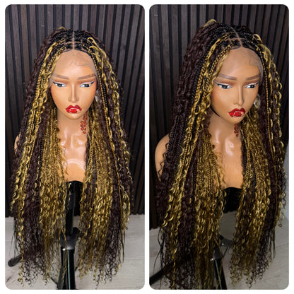 Brown and honey blonde two tone bobo knotless braided wig