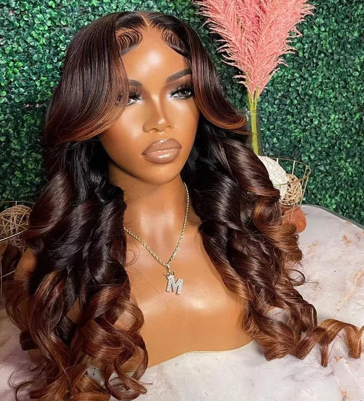 4x4 Lace Closure Wig Ombre Ginger Brown Colored Pre-Plucked 13x6 HD Transparent Lace Frontal Wig Wave Human Hair Orange Ginger