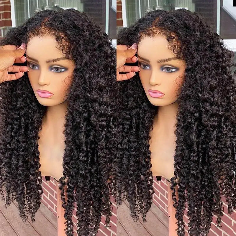 4C Kinky Edges HD Lace Wigs Deep Water Wave 13x6 HD Lace Frontal Wig Human Hair Glueless 30 34 Inch Lace Front Wigs for Women