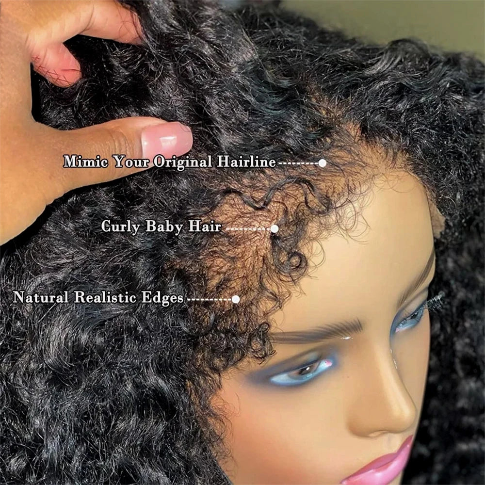 4C Kinky Edges HD Lace Wigs Deep Water Wave 13x6 HD Lace Frontal Wig Human Hair Glueless 30 34 Inch Lace Front Wigs for Women