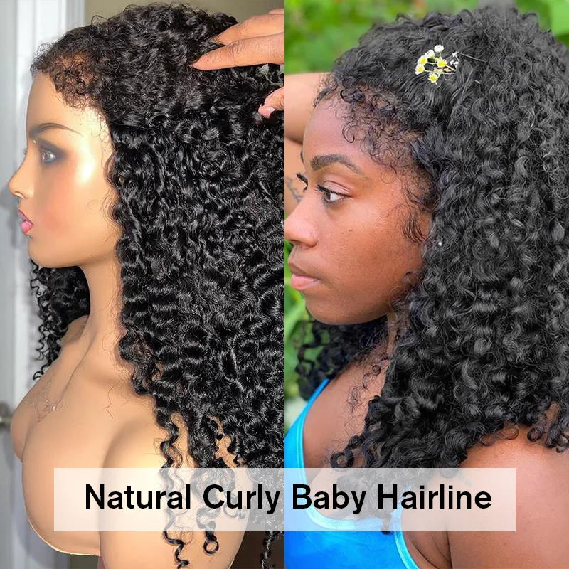 4C Kinky Edges HD Lace Wigs Deep Water Wave 13x6 HD Lace Frontal Wig Human Hair Glueless 30 34 Inch Lace Front Wigs for Women