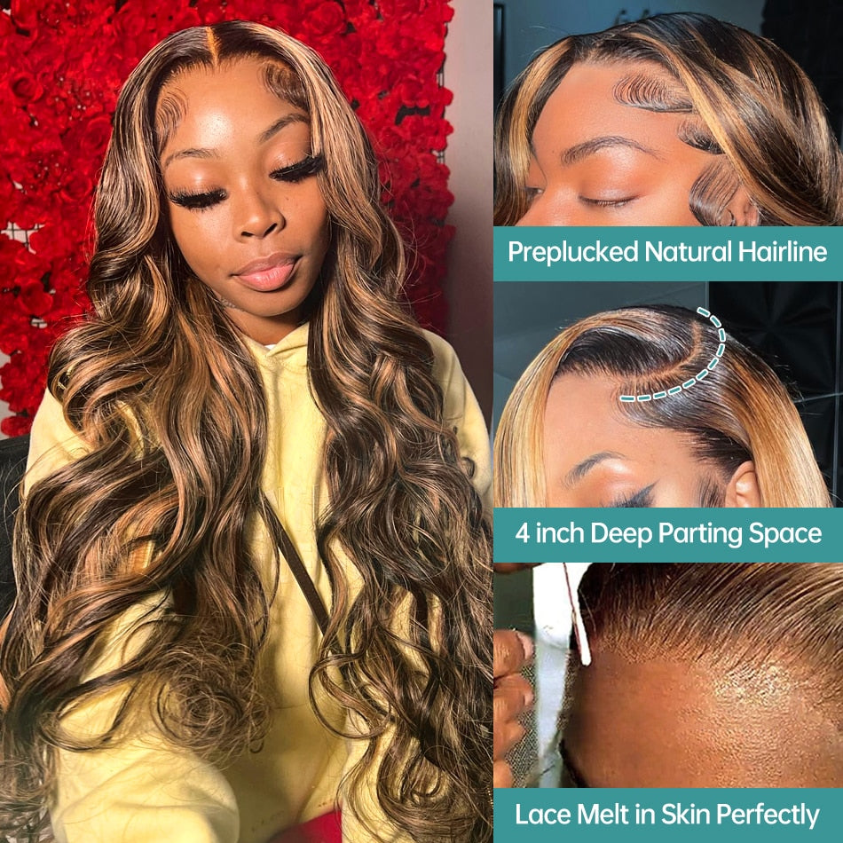 Highlight Wig Human Hair 13x4 Lace Frontal Wig Colored Human Hair Wigs For Women 30 Inch Honey Blonde Body Wave Lace Front Wig