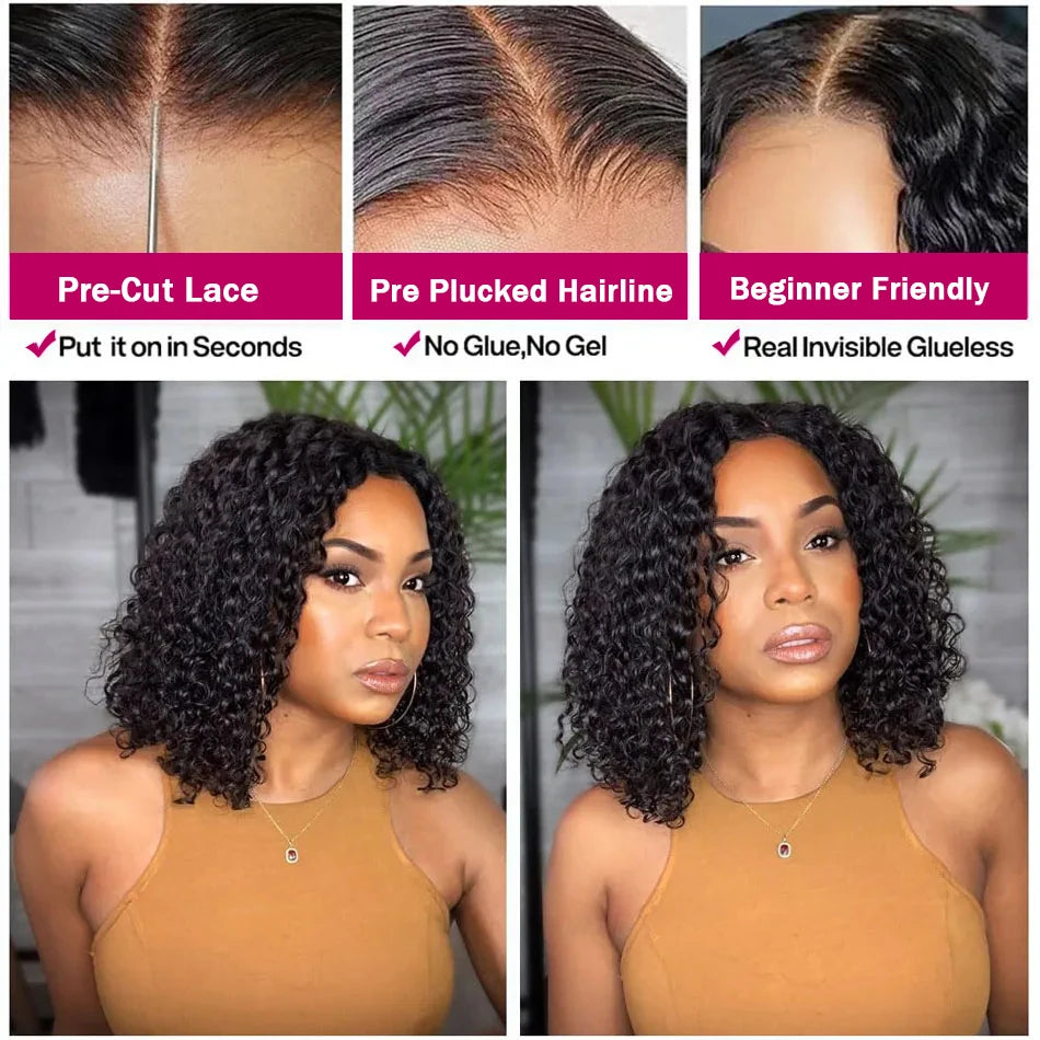 Jerry Curly Short Bob Wigs 13x6 Lace Frontal Human Hair Wigs 5x5 Glueless Wigs Lace Closure Transparent 13x4 Lace Font Wigs