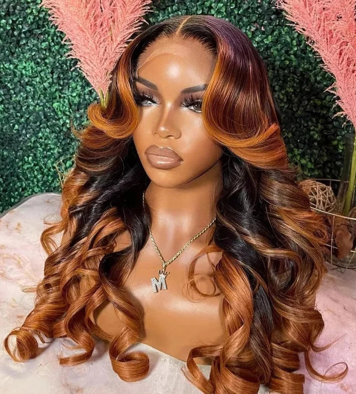 4x4 Lace Closure Wig Ombre Ginger Brown Colored Pre-Plucked 13x6 HD Transparent Lace Frontal Wig Wave Human Hair Orange Ginger