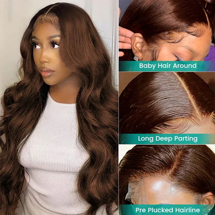 HD 13x4 Chocolate Brown Lace Front Human Hair Wigs For Women Body Wave Transparent 360 Full Lace Frontal Wigs On Clearance Sale