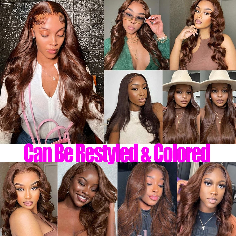 Chocolate Brown Bone Straight Human Hair Bundles with 4x4 Lace Closure Frontal Remy Brazilian Hair Weave Bundles with Closure