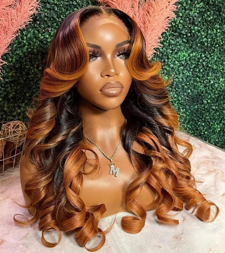 4x4 Lace Closure Wig Ombre Ginger Brown Colored Pre-Plucked 13x6 HD Transparent Lace Frontal Wig Wave Human Hair Orange Ginger