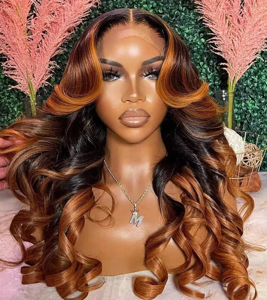 4x4 Lace Closure Wig Ombre Ginger Brown Colored Pre-Plucked 13x6 HD Transparent Lace Frontal Wig Wave Human Hair Orange Ginger