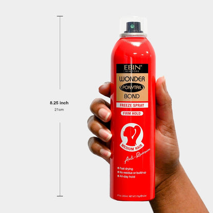 EBIN NEW YORK Wonder Ponytail Bond Freeze Spray Firm Hold | Long Lasting Hold, Frizz Control, Shine Enhancing, Fast-Drying, All-Day Hold, Natural Look