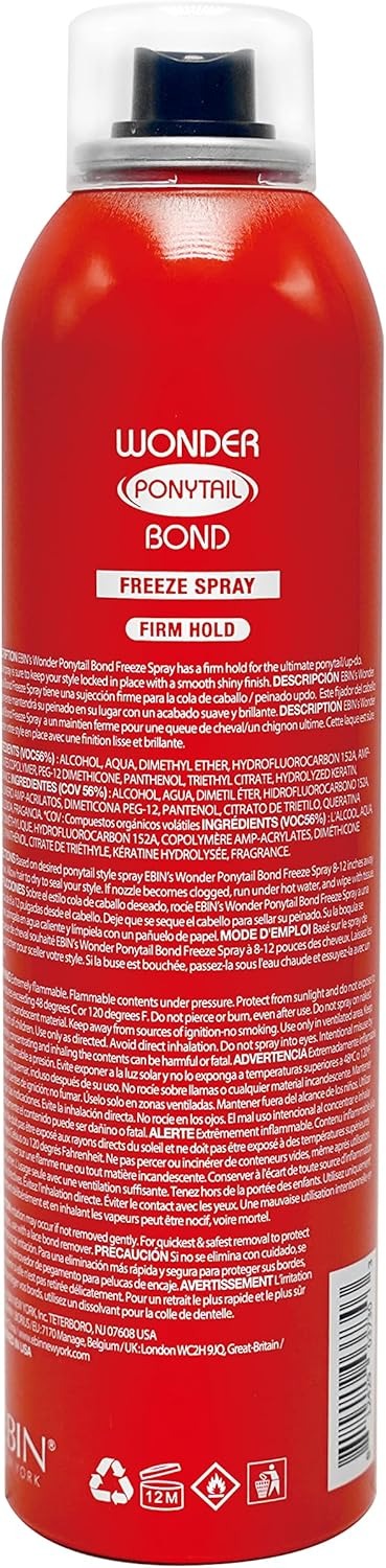 EBIN NEW YORK Wonder Ponytail Bond Freeze Spray Firm Hold | Long Lasting Hold, Frizz Control, Shine Enhancing, Fast-Drying, All-Day Hold, Natural Look