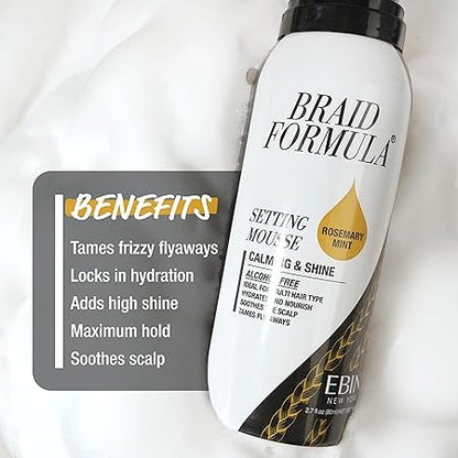 EBIN NEW YORK Braid Formula Setting Mousse (2.7 oz, Rosemary Mint + Biotin)