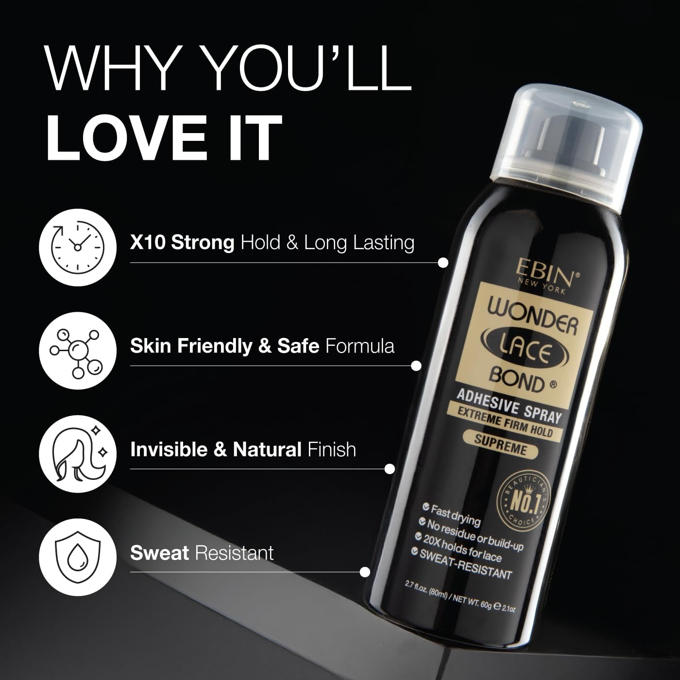 Wonder Lace Bond Adhesive Spray - Fast Drying, No Residue, No Build up, Powerful Hold, All-Day Hold, Daily Wig Application