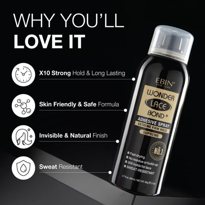 Wonder Lace Bond Adhesive Spray - Fast Drying, No Residue, No Build up, Powerful Hold, All-Day Hold, Daily Wig Application