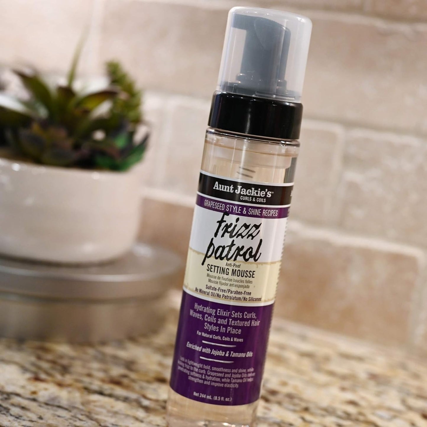 Aunt Jackie's Grapeseed Style and Shine Recipes Frizz Patrol Anti- Setting Hair Mousse, Sets Curly Hair Styles in Place, Fl.Oz 8.5 Ounce