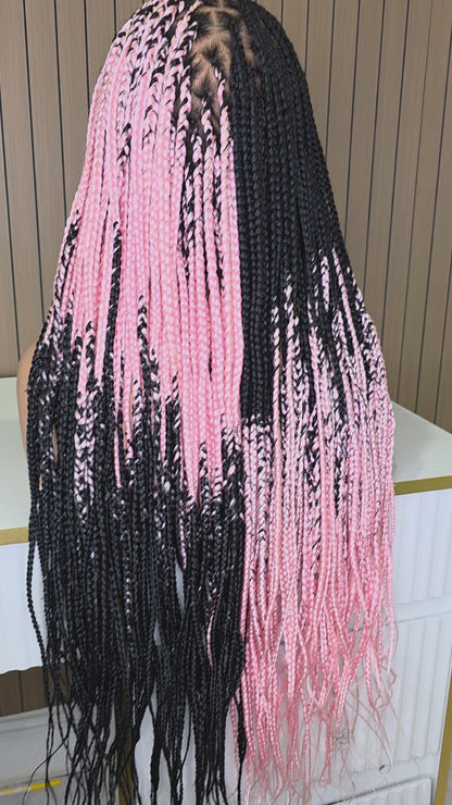 Cross braids in light pink and black 30 inches