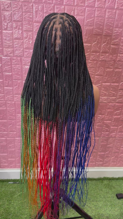 Rainbow Ombre knotless braided wig